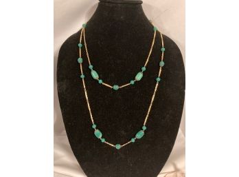 Gorgeous Gold-tone And Jade-tone Costume Necklace