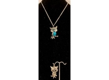Fantastic Owl And Turquoise Pendant Necklace