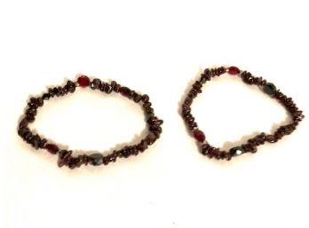 Pair Of Natural Garnet Stretch Bracelets