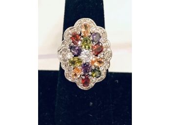 Fabulous Multi-color Stone Ladies Cocktail Ring - Size 7
