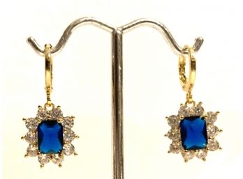 Gorgeous Gold Tone Drop Earrings With Blue Stones