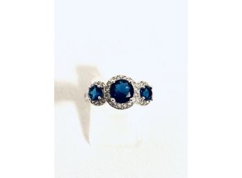 925 Sterling Silver And Sapphire Tone Ladies Ring