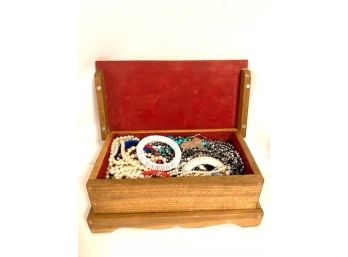 Solid Wood Keepsake Box Filled With Jewelry