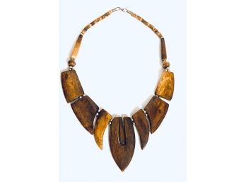 Stunning Carved Wood High-lacquer Bead Sculptural Necklace