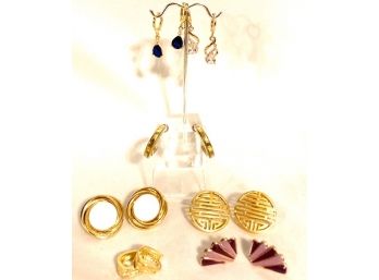 Collection Of Seven Pairs Of Gold Tone Earrings Including 18KT Gold Fill/plate