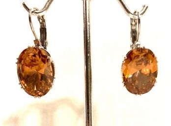 Stunning 925 Sterling Silver Ladies Earrings With Citrine-colored Stones