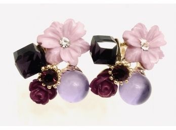 Shades Of Purple Pierced Floral Earrings