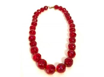 Gorgeous Vintage Czech Glass-style Cherry Red Glass Bead Necklace