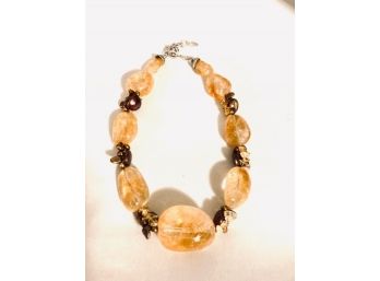 Designer Deb Guyot Citrine Freshwater Baroque Pearl And Sterling Silver Necklace