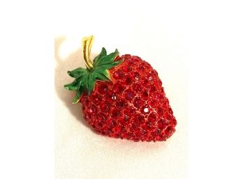 Red Hot Rhinestone Strawberry Brooch