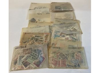 Collection Of Hundreds Of Greek Stamps In An Envelope