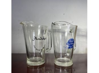 Pabst Blue Ribbon And Andeker Vintage Beer Pitchers