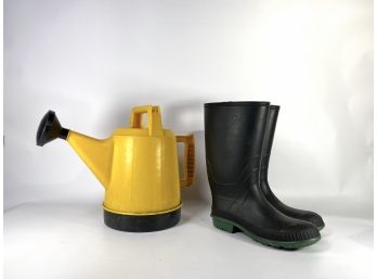 Plastic Watering Can And Garden Boots
