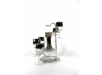 Dorothy Thorpe Style Wine Glasses, Decanter And Chrome Display Rack