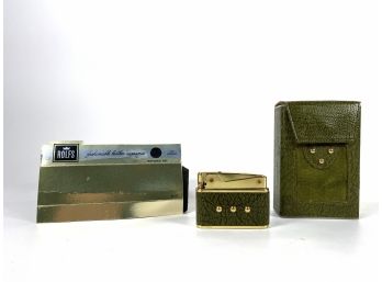 Vintage - Rolfs - Matching Leather Cigarette Case And Lighter Set