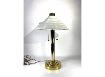 Art Deco Brass Lamp With Milk Glass Shade