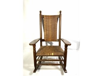 Rattan Seat  Rocker With Egg Shaped Finials