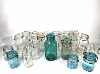 Large Group Of Vintage Mason (Ball And Atlas) Latch Top Canning Jars
