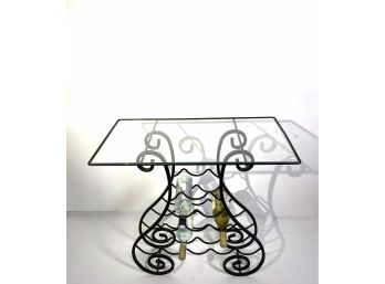 Scrolled Foot Metal Base And Glass Top Wine Rack