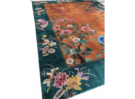 Antique Deco Nichols Oriental 1920s Rug Wool Brilliant Colors Fine Hand Knotted Made 143x189 Jewel Tones