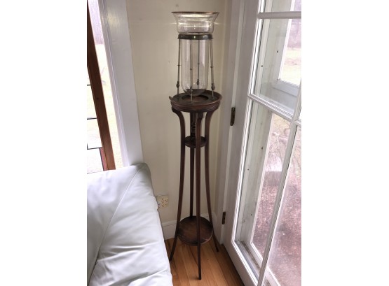 Antique Candle Stand Wood With Modern Glass And Metal Vase Perfectly Paired 14x48 Plus Vase 9x16