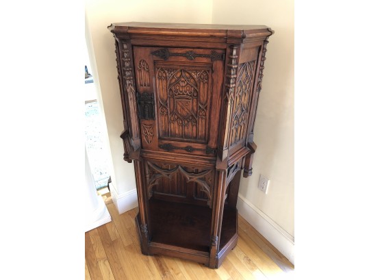 Antique Oak Cabinet Gothic 28x51x16.5