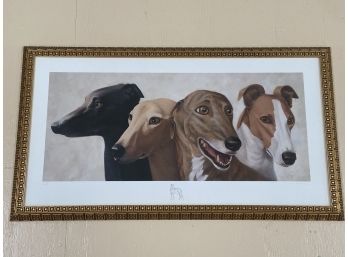 Greyhounds Print Signed L Pugh And Numbered 1/50 35.5x19.75' Matted Framed Glass