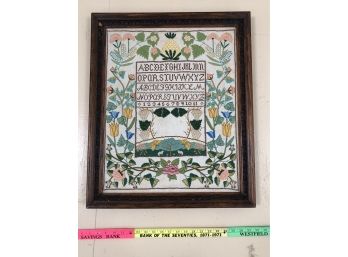 Antique Needle Point Sampler 20x24 A Rare And Fine Example No Glass