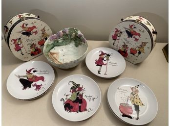 8 Witches And A Mermaid Plates And Unique Handmade Bowl