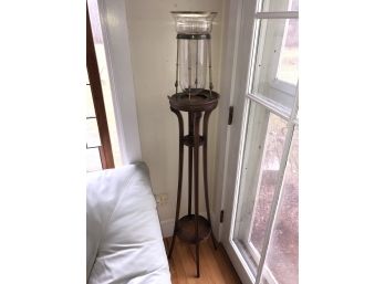 Antique Candle Stand Wood With Modern Glass And Metal Vase Perfectly Paired 14x48 Plus Vase 9x16