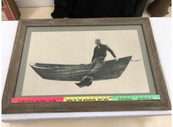 Andrew Wyeth Young Fisherman Dory 40x28 Beautiful Frame Barnwood Matted Man On A Boat From Chadds Ford PA