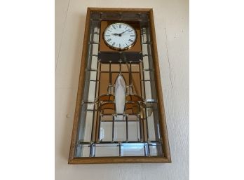 Beveled Stained Glass Pendulum Wall Clock Oak Frame 14x30x3