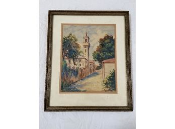 Saint Augustine FL? Watercolor Signed 14.5x17.5 Matted Framed Glass