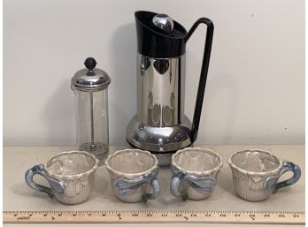 Fitz And Floyd Dragonfly Cups Insulated Pot And Bon Jour Glass Coffee Press