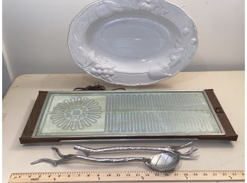 White Serving Platter Salton Hotray Food Warmer With Leaf And Branch Utensils