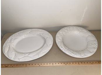 Italian Made Serving Platter And Bowl Embossed Fish And Fruit Rim Numbered?