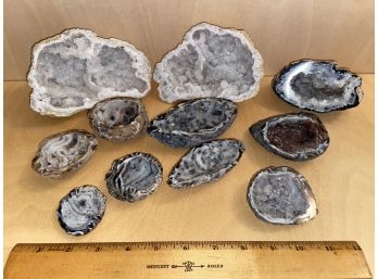 Collection Of Paired Geodes Quartz Crystals Semi-Precious Stones