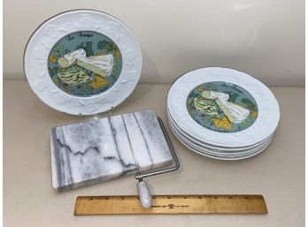 Porcelaine Jacques Creur Les Fromages Plates And Marble Cheese Board With Slicer