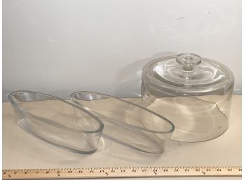 Glass Oval Serving Dishes And Cake Dome Poland Handmade Krosno