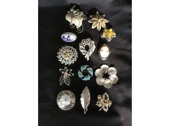 Lot Of Silver Toned Brooches/pins