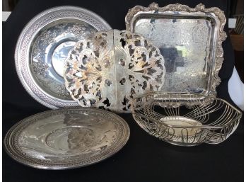 Silverplated Lot Trays And Trivets, International Silver Co, Poole Silver, Reed And Barton