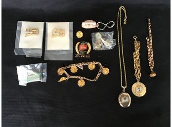 SNET Gold Lot - Charm Bracelet, Commemorative Pins, Locket Necklace And Princess Phone Keychain