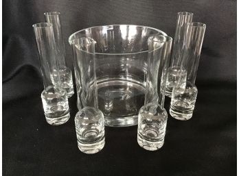 Vintage Colony Crystal 7 Pc Vodka Set, Ice Bucket And 6 Shot Glasses With Box