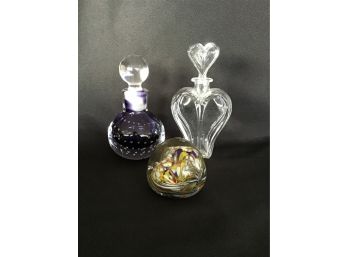 Vanity Bottles - Controlled Bubble Murano Purple Art Glass, Lenox Wedding Promise Heart Shaped And Paperweight