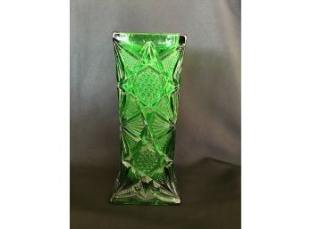 Green Depression Glass Rectangular Vase - 9.5 Inches