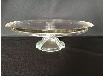 Vintage Cake Plate, Clear Glass With Frosted Roses On Edge