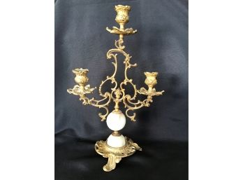 Antique Ornate French Gilt Bronze And Onyx Marble Candelabra