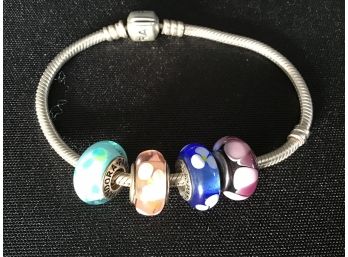 Pandora Silver Bracelet With Pandora Charm Beads