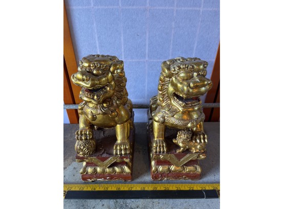 Chinese Temple Palace Spiritual Guard Dogs,  Foo Dog, Carved Wood
