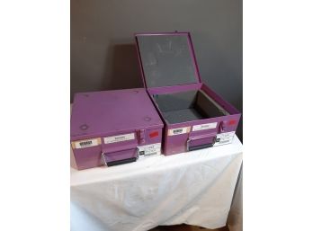 2 Industrial/ Commercial  Foam Padded Locking Boxes, Lilac, 12x12.5 X6 Inches
